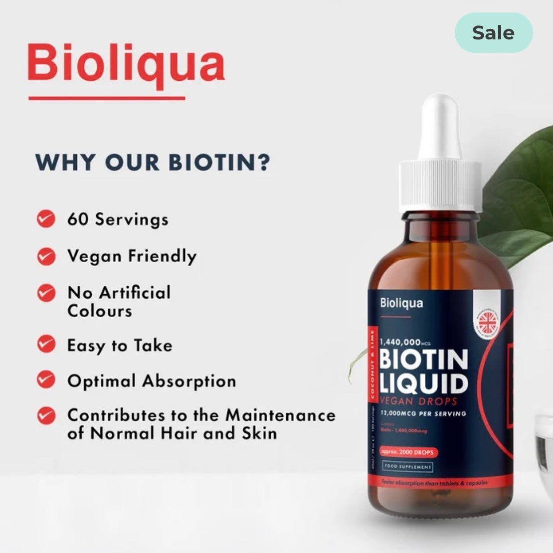 Liquid Biotin Vegan Vitamin Drops | 60ml | 1440mg